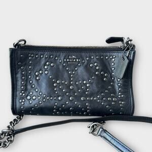 COACH Mini Studs Kylie Crossbody in Black Leather Bag Purse Rocker Chic Edgy